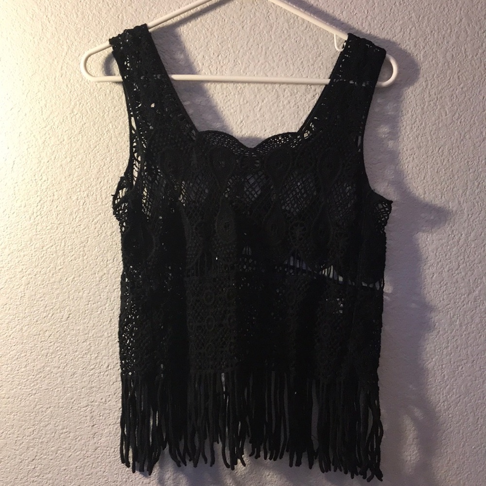 Black crochet tank top